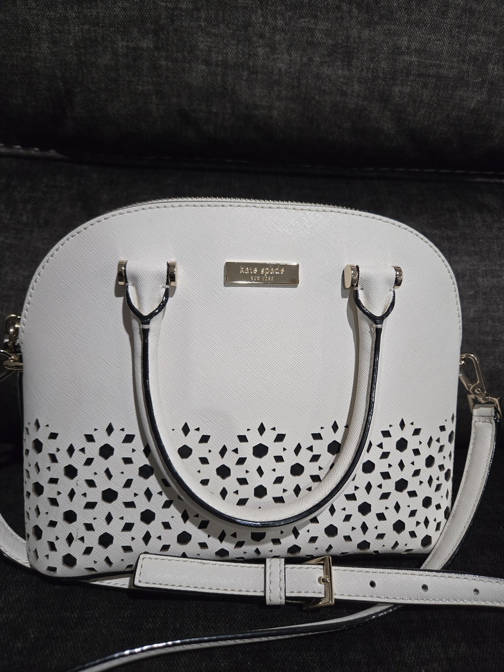 kate spade White Laser-Cut Dome Satchel with Gold Hardware